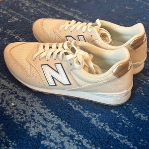 New Balance x J.Crew 996 tan/beige/navy sneakers
